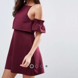 ASOS brand rust red/burgundy cold shoulder dress
